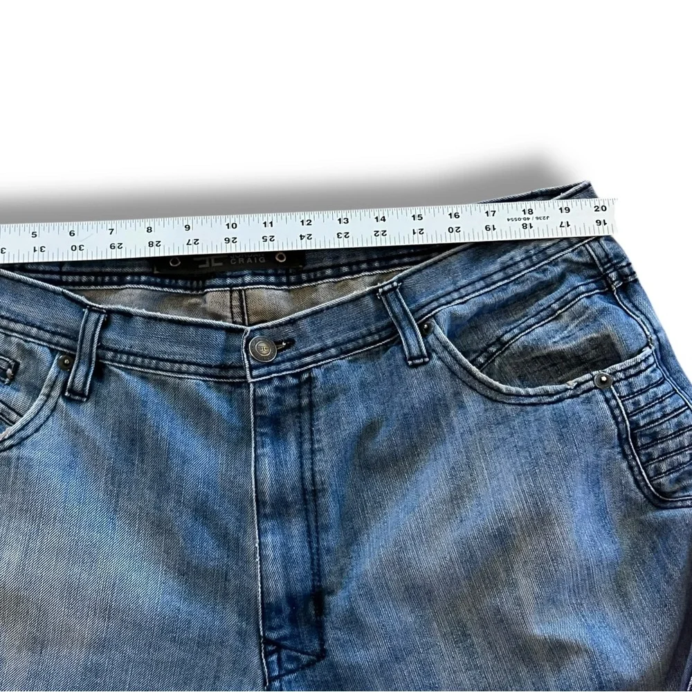 Jordan Craig Men's 42x32 Jeans Sean Slim Tapered Fit Moto Detailed Blue Denim